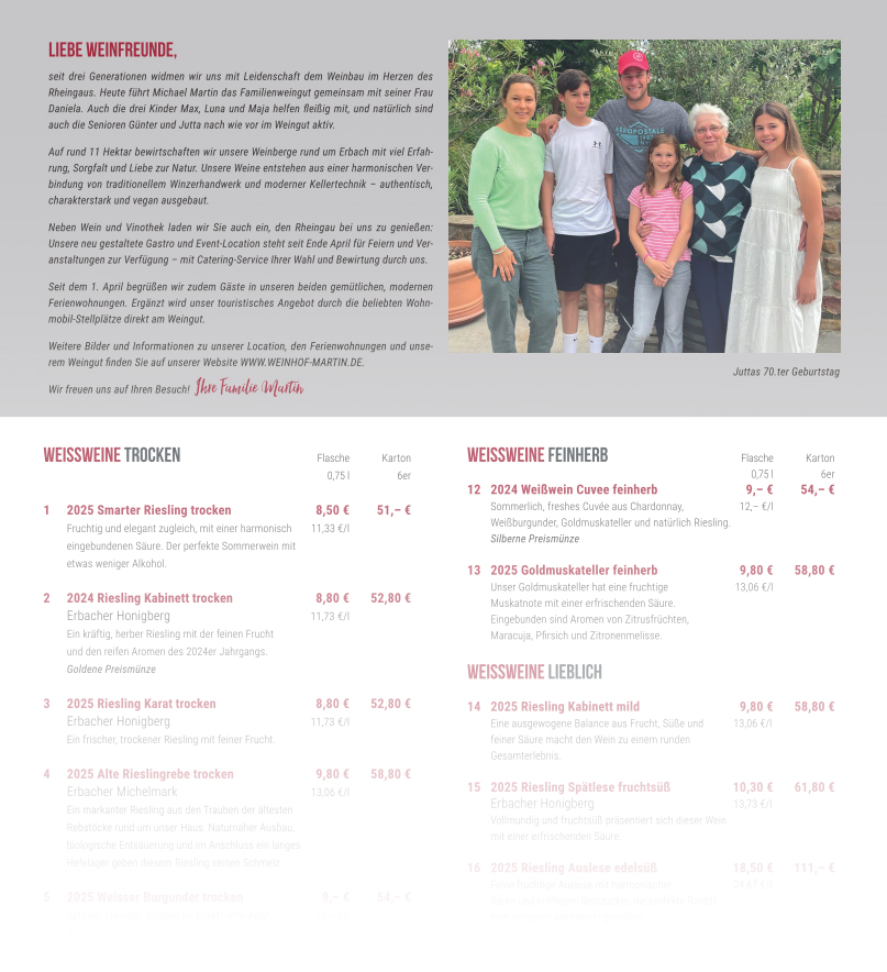 Preisliste Weinhof Martin